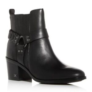 Sam Edelman Black Leather Harness Ankle Boots Moto Western Grunge Block‎ Heel 8